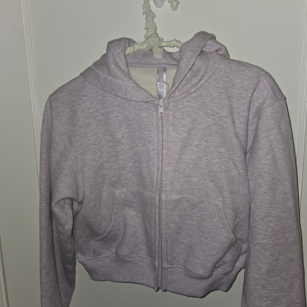 SKIMS Cotton Fleece Cropped Zip-Up Hoodie - Purple Heather